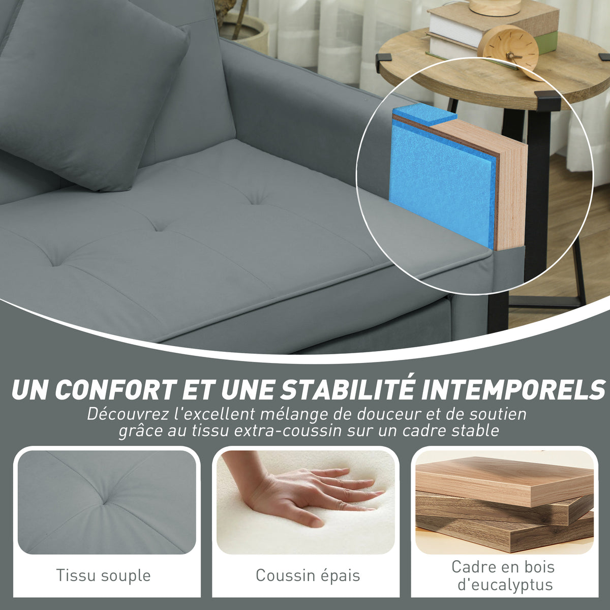 Canapé convertible 3 places canapé-lit clic-clac réversible avec dossier réglable et coussins, 196 x 90 x 89 cm, gris