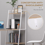 Bureau Pliable Rabattable - Bureau bibliothèque 2 en 1-4 étagères - Imitation Bois chêne Clair métal Blanc