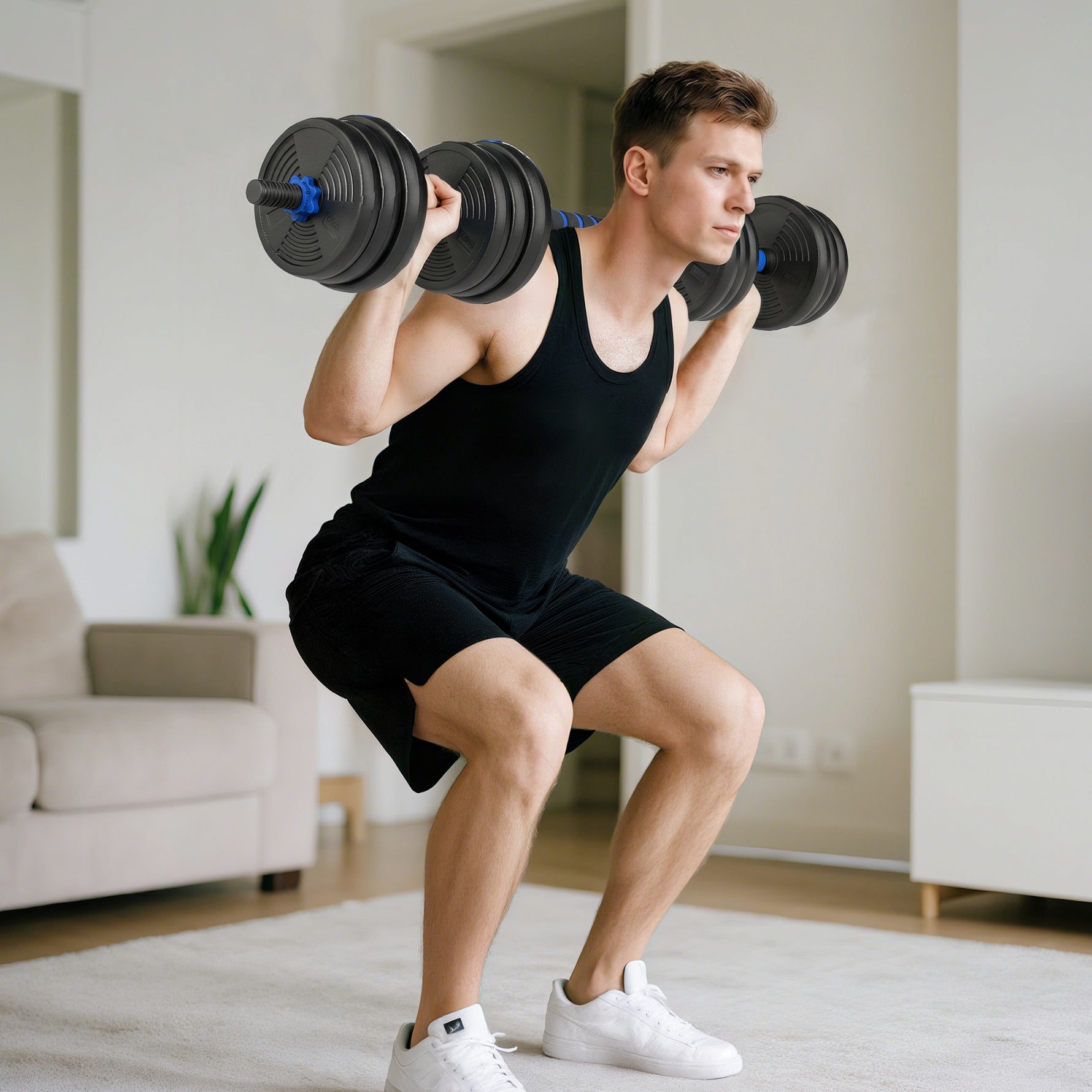 Kit Haltères Musculation Haltères Réglables 25 kg 3 en 1, Ensemble de Poids Réglable avec Barre d'Extension Bleu