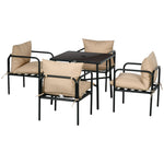 Salon de jardin ensemble table et chaises 5 pièces 1 table à manger carrée et 4 chaises 4 coussins