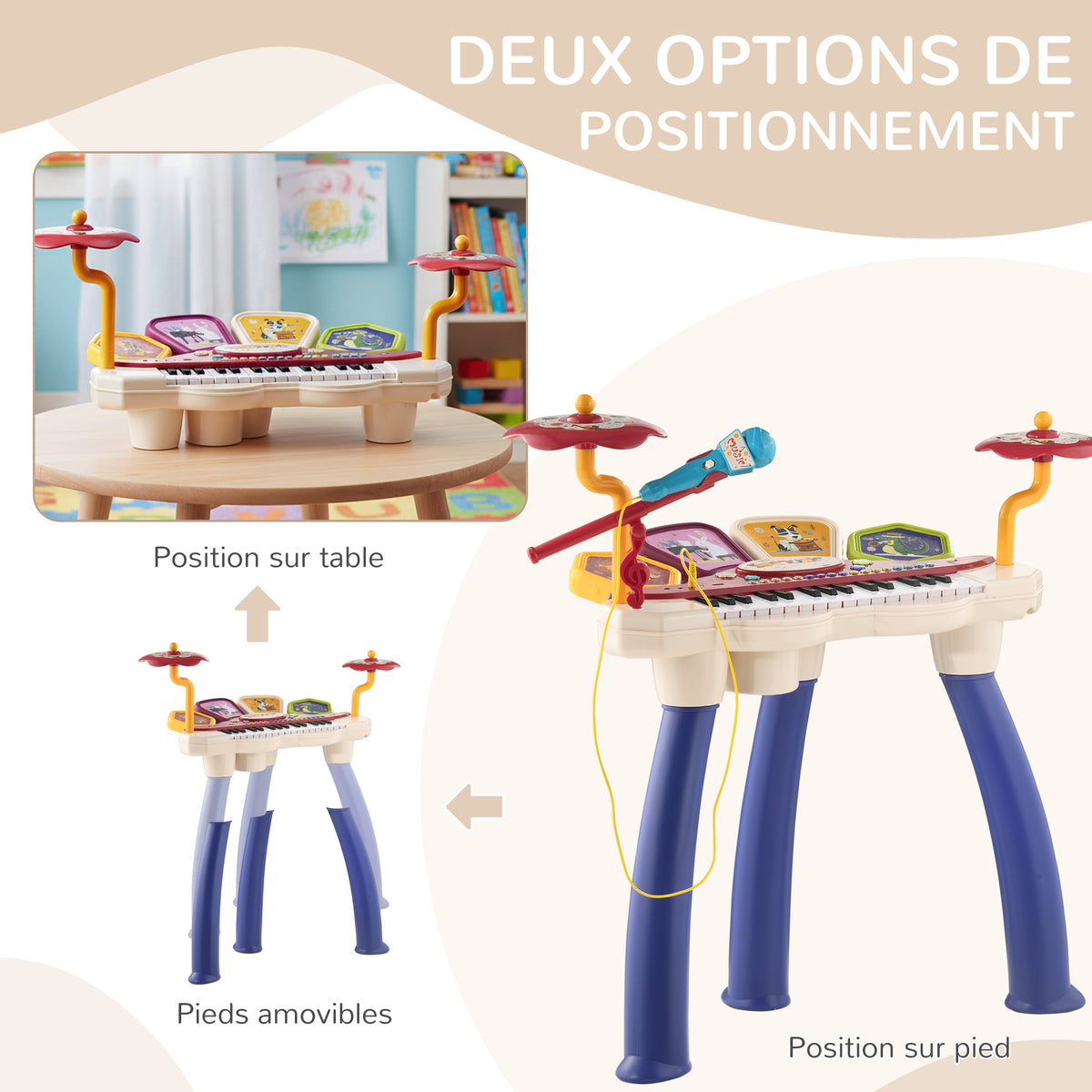 Ensemble de musique 2 en 1 pour enfant piano et batterie électronique avec micro et tabouret