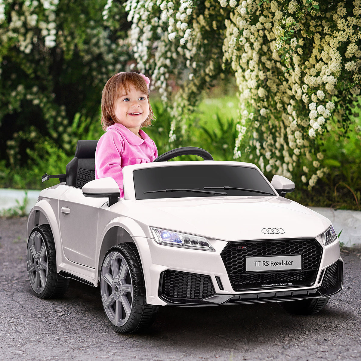 Voiture électrique enfant véhicule électrique enfant Audi TT RS 12 V 30 W V. Max. 3 Km/h télécommande 2,4G Effets sonores + Lumineux Blanc