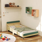 Cama infantil, cama de suelo para niños de 3 a 10 años con barrera de seguridad, somier de láminas incluido, verde