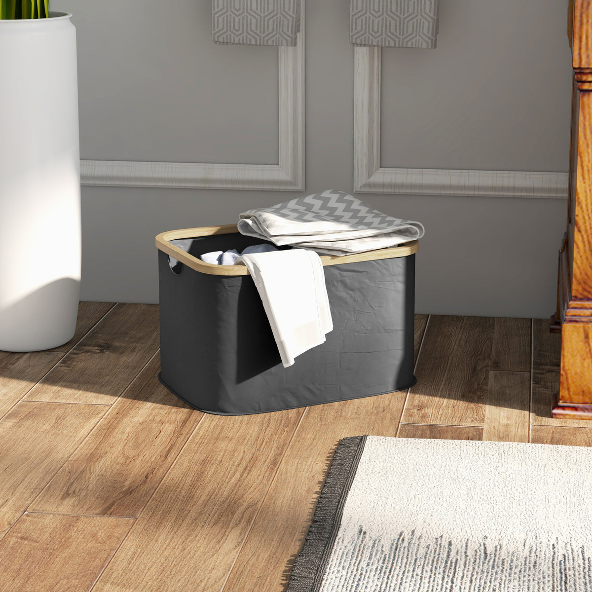 Panier à linge pliable 36 L corbeille linge sale avec poignées rainurées pour salle de bain chambre à coucher buanderie