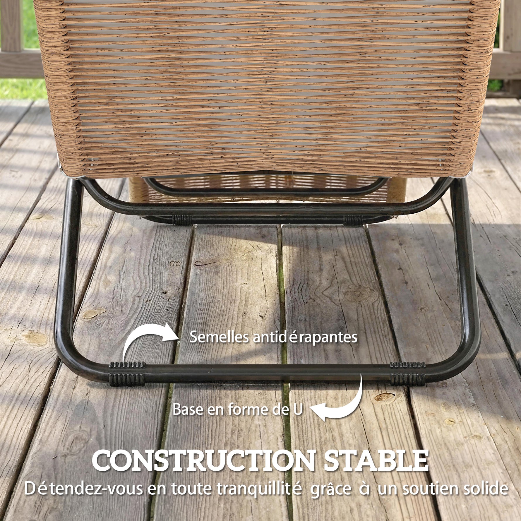 Bain de soleil en résine tressée transat de jardin design en S courbe naturelle structure robuste acier coussin crème