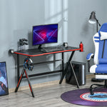 Bureau gaming racing bureau gamer bureau informatique bracket supports casque enceintes porte-gobelet métal plateau MDF texture carbone rouge noir