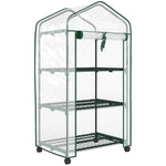 Mini serre de jardin avec 3 étagères, bâche PVC haute densité, porte enroulable 4 roulettes 69 x 49 x 130 cm transparent