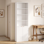 6-Tier Bookcase, Storage Unit, 60 x 24 x 182 cm with 4 Open Compartments and 2 Doors, White