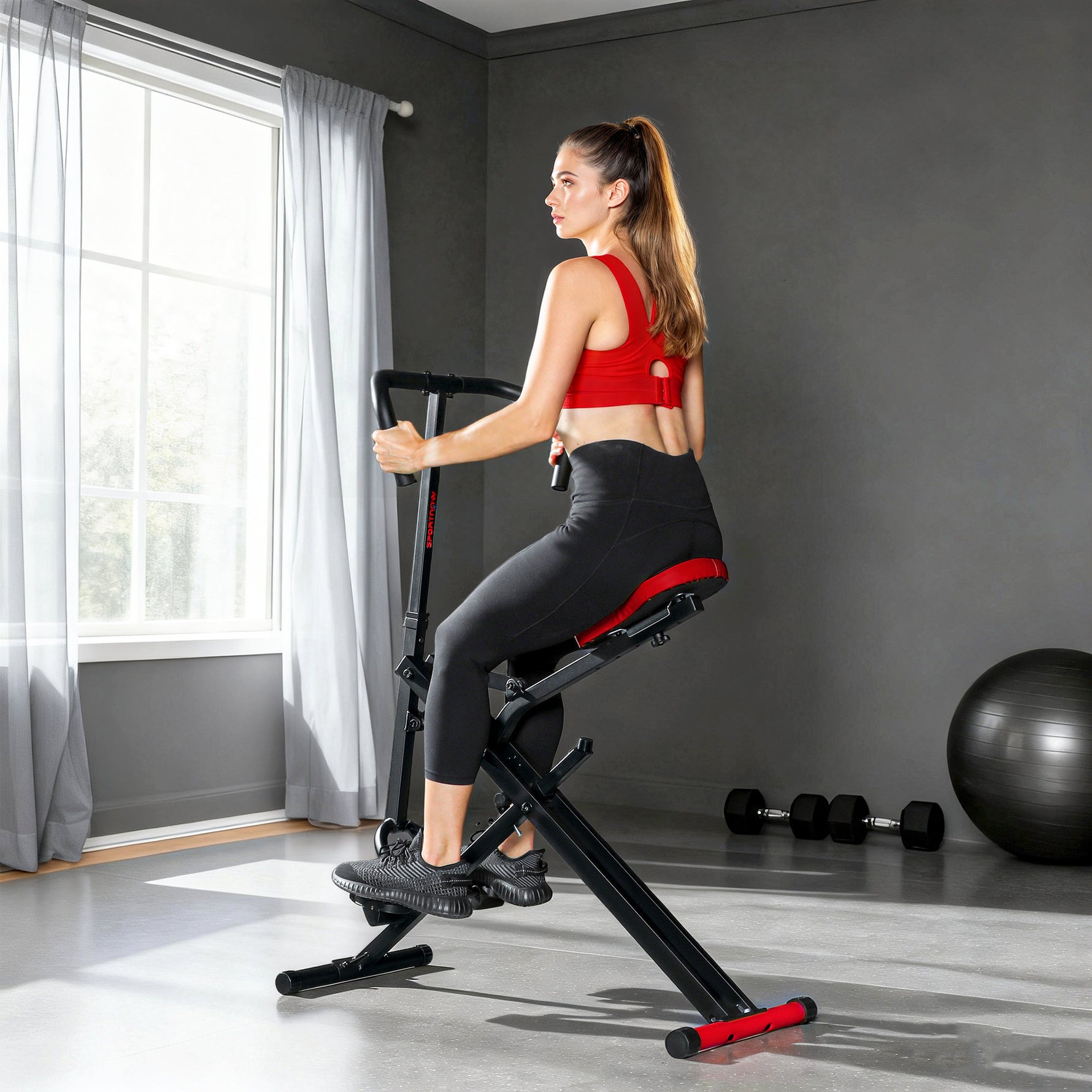 Appareil d'entraînement abdominal, appareil de fitness pliable avec siège réglable, pour bras jambes 57x105x115cm rouge