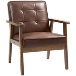 Fauteuil de salon, fauteuil de chambre en cuir synthétique, dossier capitonné, pieds en bois massif, 64x73x81cm, marron