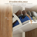 Meuble à chaussures 3 abattants avec étagère réglable, 72L x 24P x 119H cm, naturel et blanc