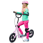 Kinderroller Cityroller 30 cm Luftreifen, höhenverstellbarer Lenker, Handbremse und Ständer, Stahl, für Kinder ab 5 Jahren, Pink