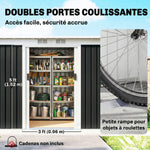 Abri de jardin en acier galvanisé XXL 3,6 m² avec kit de fondation 280 x 130 x 172 cm, cabane de jardin cabanon rangement outils avec portes coulissantes verrouillables aérations, noir