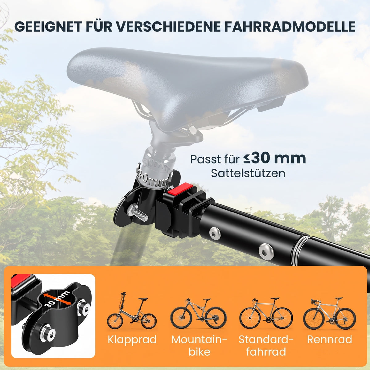 Fahrradanhänger, Transportanhänger für Fahrräder, 70 l, 155 L × 71,5 B × 77 H cm, Klappdeichsel mit universeller Befestigung, Stahl, maximale Traglast 40 kg, schwarz