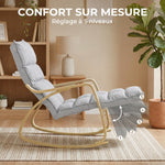 Poltrona a dondolo con poggiapiedi regolabile, sedia a dondolo con gambe in legno di betulla, 67x93x105 cm, grigio chiaro