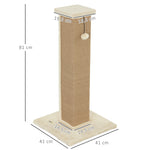 Griffoir pour chat poteau griffoir chat en sisal et peluche, boule suspendue base stable 41 x 41 x 81 cm beige