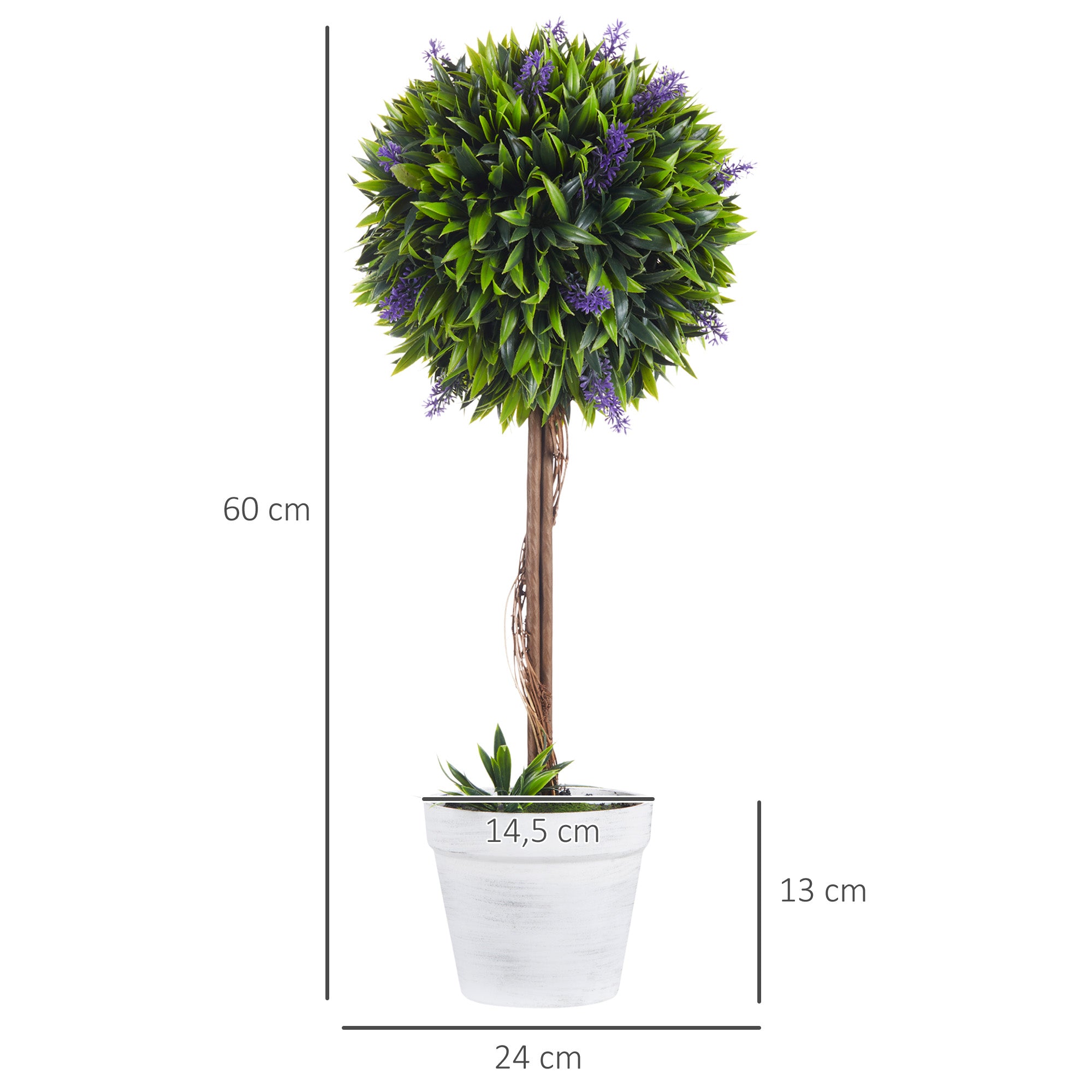 Lot de 2 plantes Artificielles avec fleurs de lavande, tronc et pot inclus - hauteur 60 cm vert
