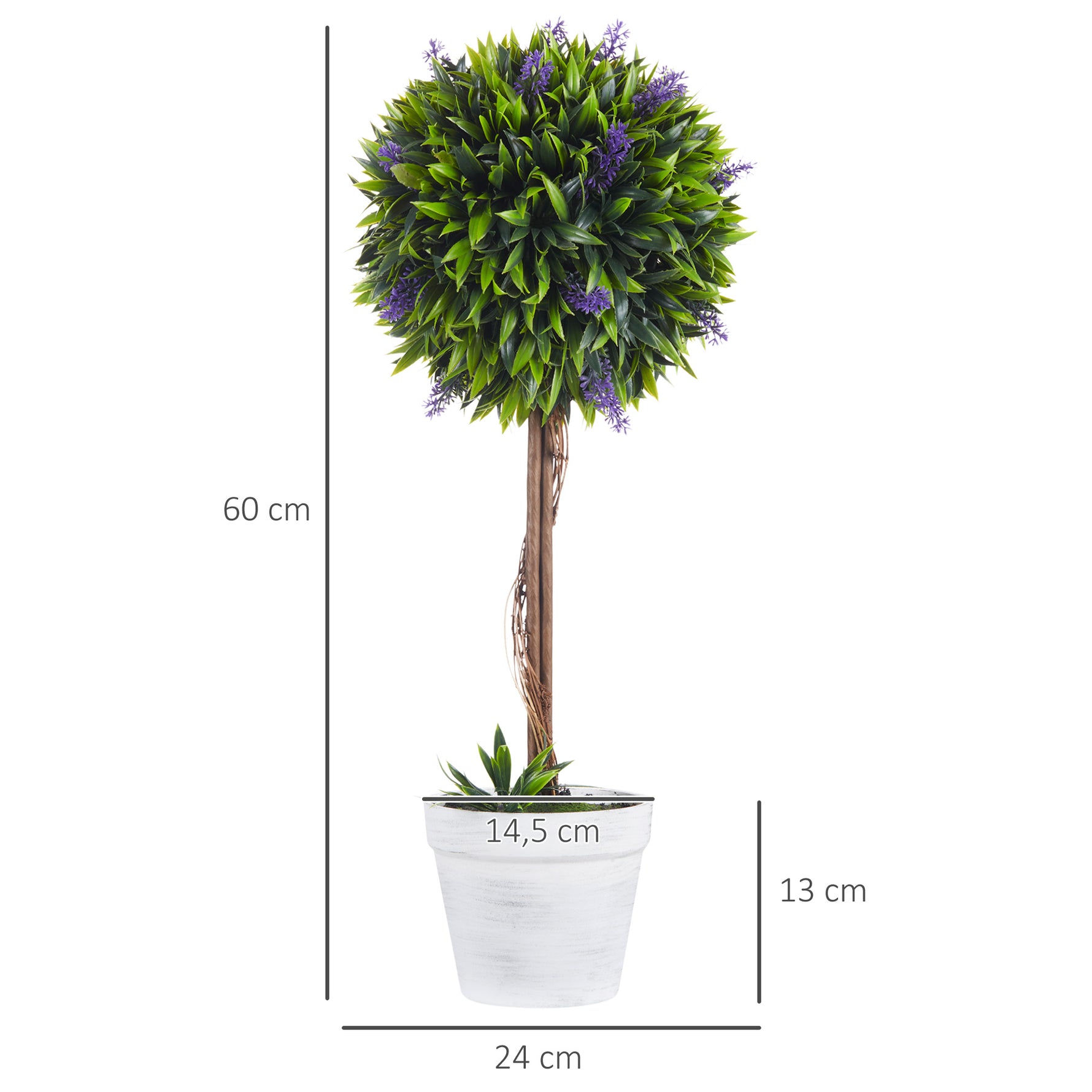 Lot de 2 plantes Artificielles avec fleurs de lavande, tronc et pot inclus - hauteur 60 cm vert