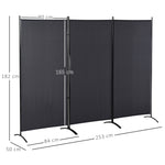 Paravent 3 panneaux dim. 2,53L x 0,5l x 1,82H m Store latéral Brise-Vue paravent sur Pied séparateur métal Polyester
