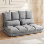 Chauffeuse 2 places canapé-lit convertible fauteuil de sol pliable dossier réglable 2 coussins inclus en polyester aspect suédé, pour salon, chambre et bureau, gris