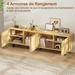 Meuble TV 180 cm, meuble télé pour 82 pouces avec 4 portes à ouverture par pression 180x35x55,5cm bois naturel