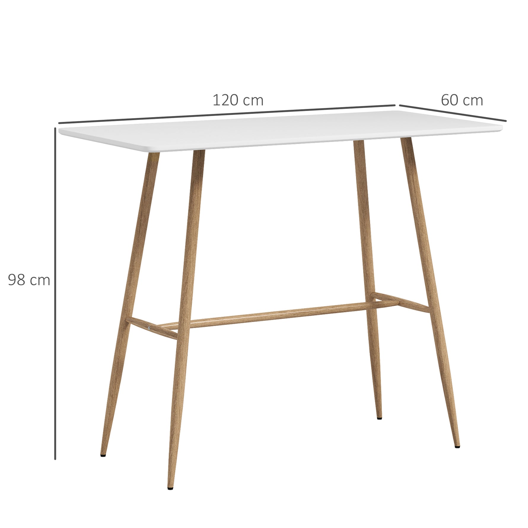 Table de bar rectangulaire 4 personne pieds en acier effet bois assemblage facile 118 x 58 x 98 cm blanc