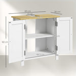 Mueble bajo lavabo 2 puertas, estante interior ajustable de 2 niveles, tiradores de PU, 60 x 30 x 60 cm, blanco