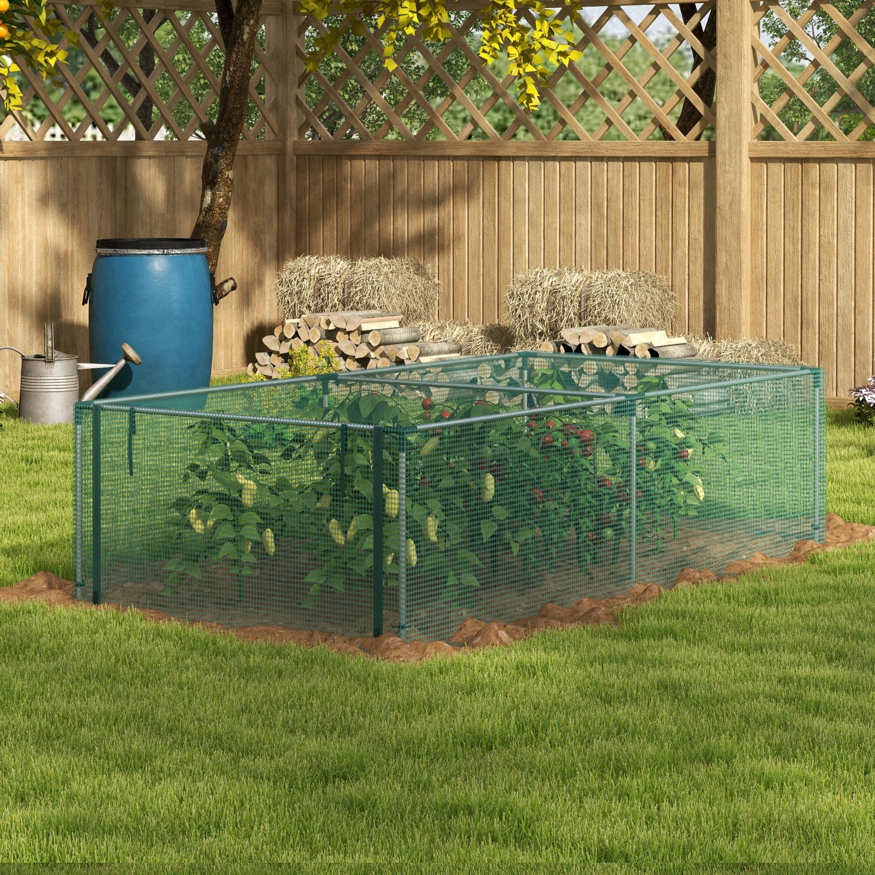 Serre de jardin serre à tomates filet protection porte zippée enroulable HDPE, dim. 125L x 248l x 62,5H cm