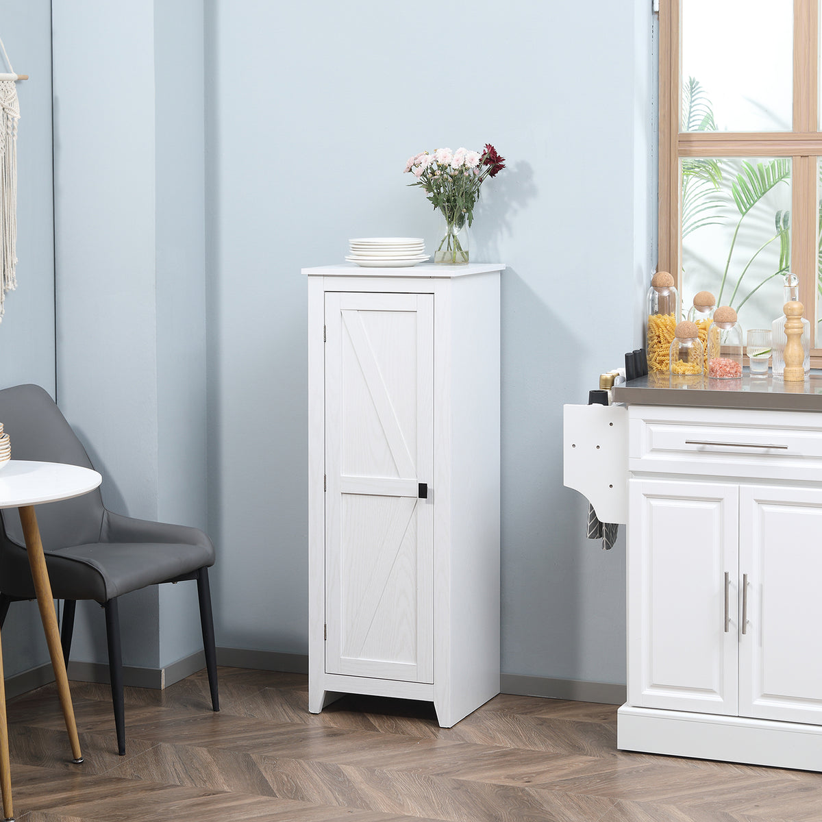 Armadietto da appoggio credenza cucina mobiletto multiuso per bagno salvaspazio stile classico con 2 ripiani regolabili - Altezza 120 cm in legno bianco