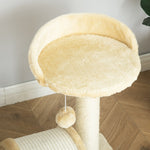 Arbre à chat griffoir grattoir design jeu boule suspendue + plateforme peluche sisal naturel beige