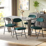 Lot de 4 chaises pliantes chaises de salle à manger portables avec assises et dossiers rembourrés en velours côtelé bleu