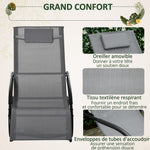 Chaise longue à bascule rocking chair ergonomique avec tétière accoudoirs métal galvanisé textilène Gris