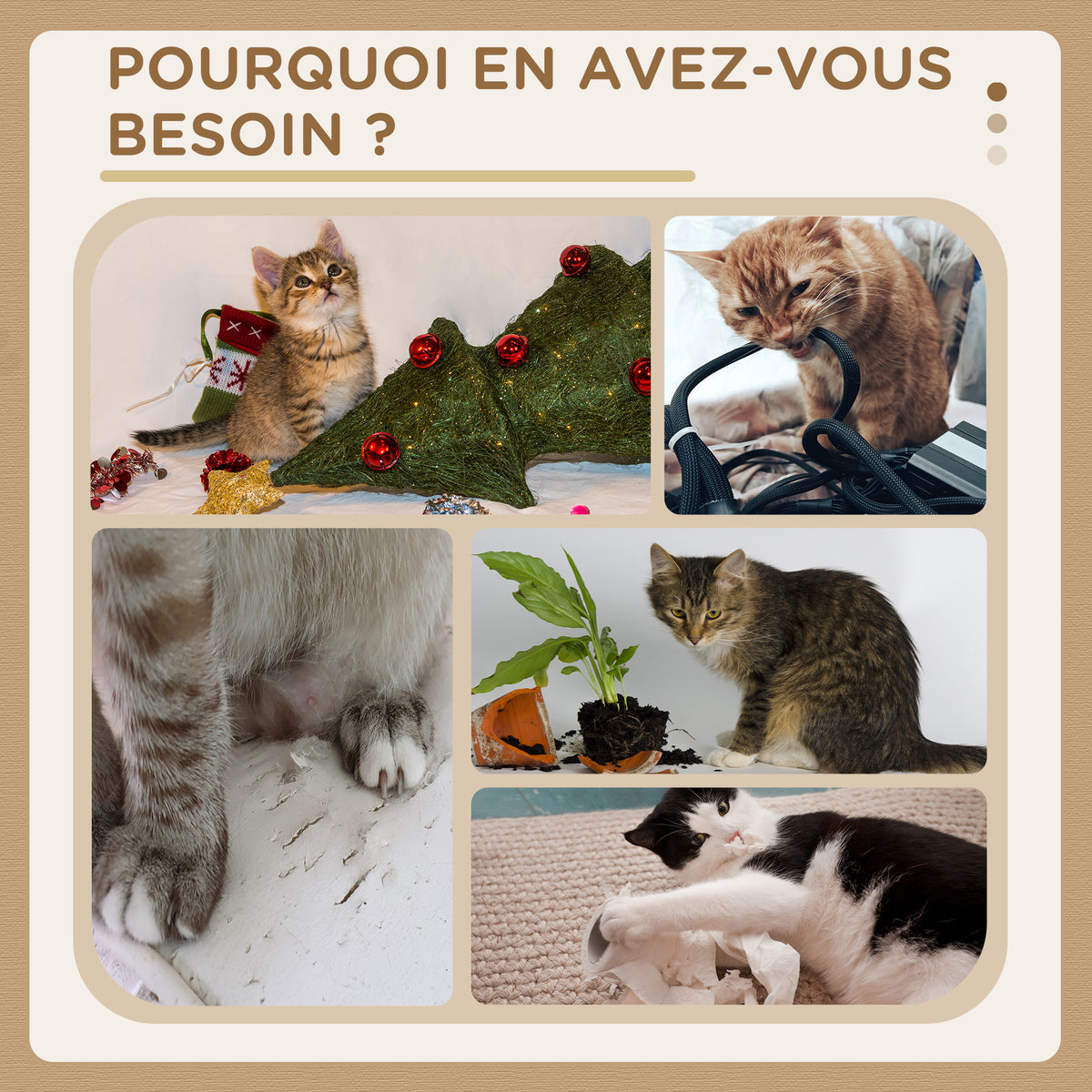 Arbre à chat avec griffoir niche panier d'observation plateformes pompon suspendus 60 x 40 x 98 cm beige