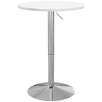 Table de bar ronde table haute cuisine réglable en hauteur 69-91 cm plateau pivotante à 360° blanc et argenté