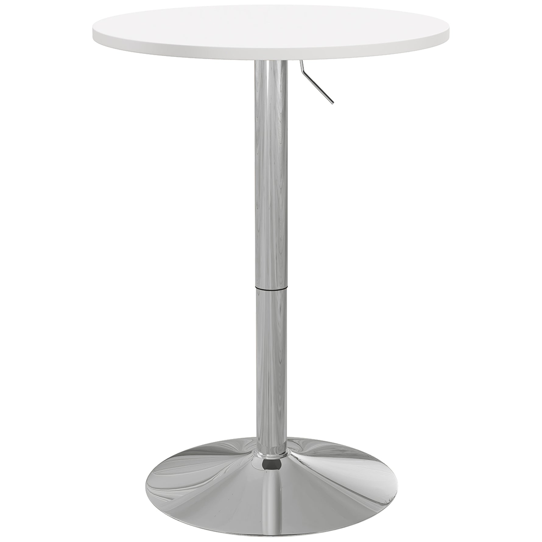 Table de bar ronde table haute cuisine réglable en hauteur 69-91 cm plateau pivotante à 360° blanc et argenté
