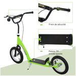 Trottinette patinette Enfants à partir de 5 Ans Grandes Roues Guidon réglable poignée Frein et béquille Acier Vert