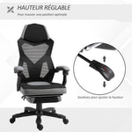 Chaise de bureau fauteuil gaming hauteur réglable dossier roulettes pivotantes repose-pied tissu en maille 58L x 63l x 112-122H cm gris noir