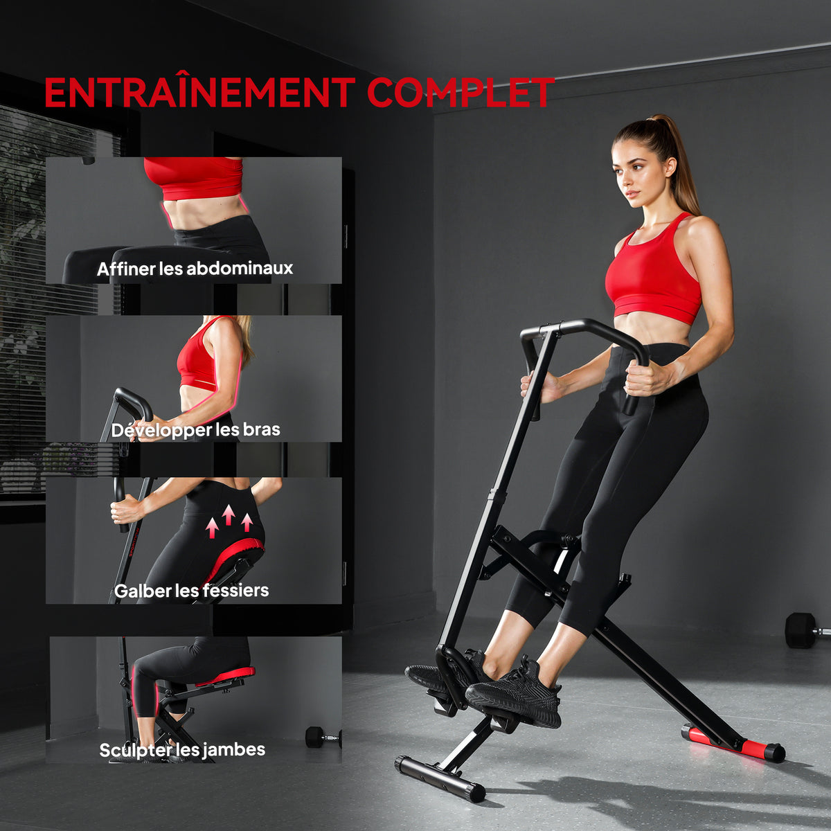 Appareil d'entraînement abdominal, appareil de fitness pliable avec siège réglable, pour bras jambes 57x105x115cm rouge