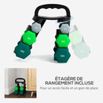 Lot d'haltères hexagonaux, haltères musculation, 2 x 1 kg, 2 x 3 kg, 2 x 5 kg, avec support convertible d'haltères