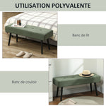 Banco banqueta a pie de cama tapizado en pana con patas de acero negro, carga de 220 kg, 100 x 36 x 45 cm, verde
