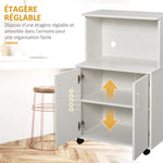 Chariot desserte micro-ondes placard 2 portes - dim. 60,4L x 40,3l x 97H cm - blanc