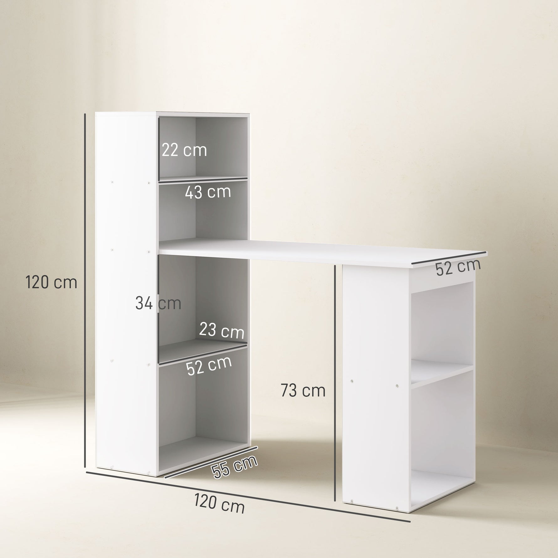 Bureau informatique, bureau avec rangement, 6 compartments ouverts, table d'ordinateur pour chambre, studio, 120