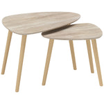 Lot de 2 tables basses gigognes design scandinave pieds en bois et plateau en bois, aspect naturel