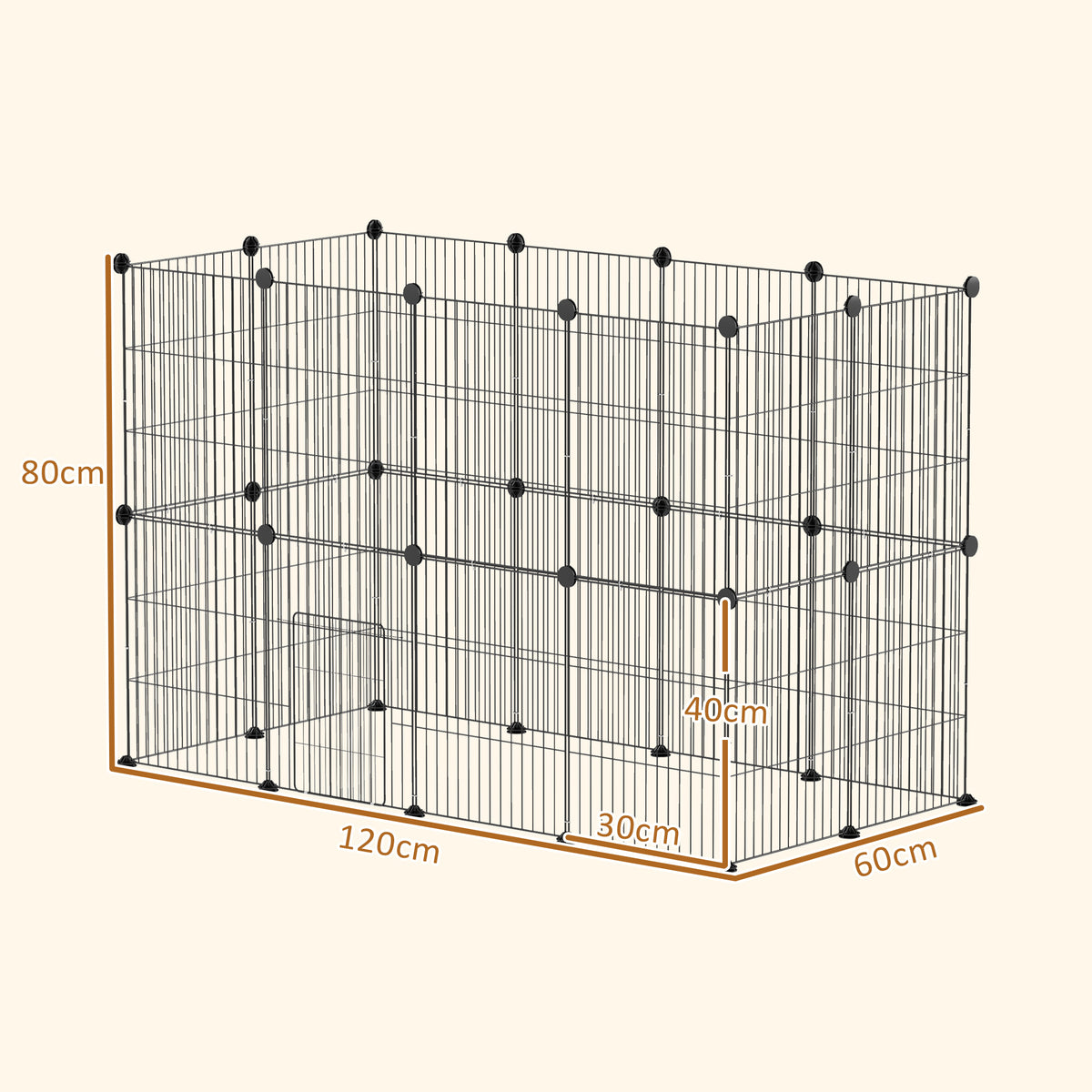 Enclos pour animaux parc pour petits animaux modulable 24 panneaux pour lapins grillagés en acier 120 x 60 x 80 cm noir