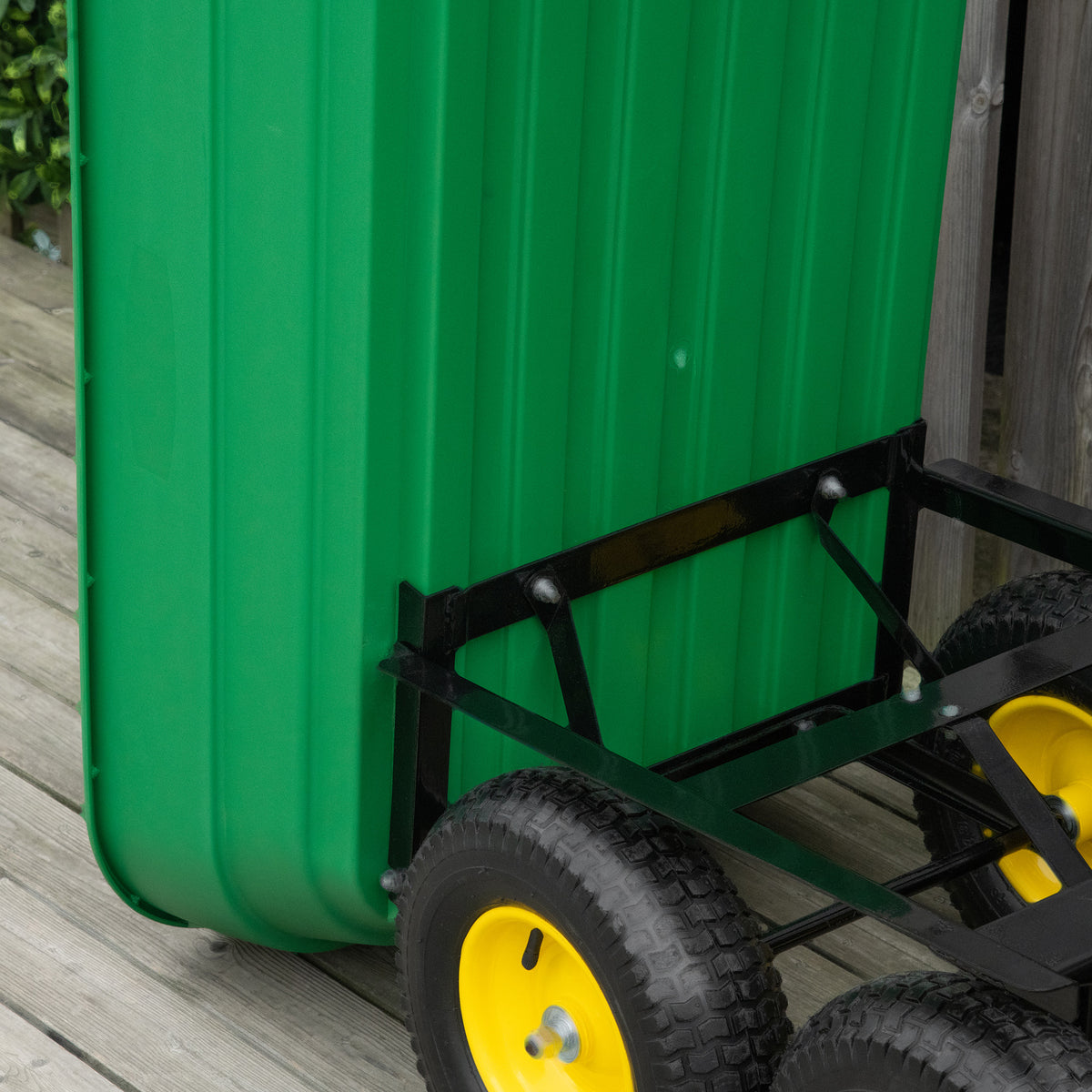 Garten-Handwagen Kippmulde 75° 125L Max. Traglast 200 Kg 4 Luftreifen Stahl PP Gelb Grün