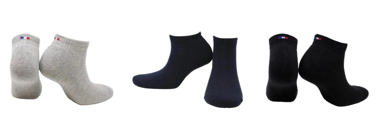 Socquettes France Coton Écologique - Gris, Bleu Marine, Noir (3 paires)