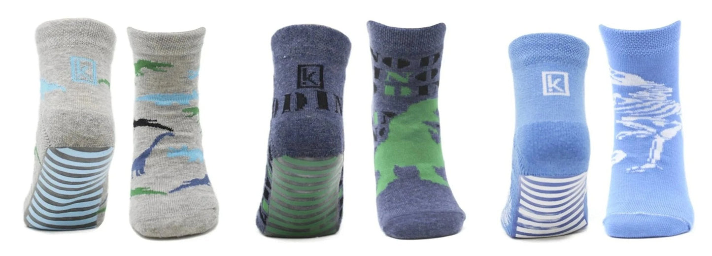 Chaussettes Antidérapantes Enfant Dinosaure en Coton Écologique (3 paires)