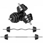 Hantel-Set 50 kg 3-in-1, Verstellbare Gewichte mit PP-Beschichtung, Rutschfester Stange, Sicherung, Schwarz