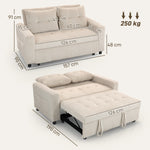 Canapé convertible 2 places canapé-lit en velours côtelé 157x190cm dossier réglable poches latérales et 2 coussins crème