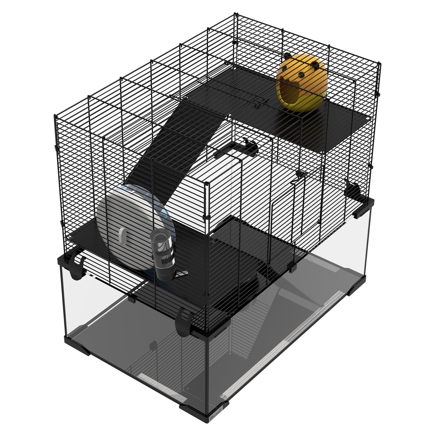 Cage hamster cage rongeur 3 niveaux avec roue rampes maisonnette abreuvoir mangeoire 60L x 40l x 54,5H cm noir